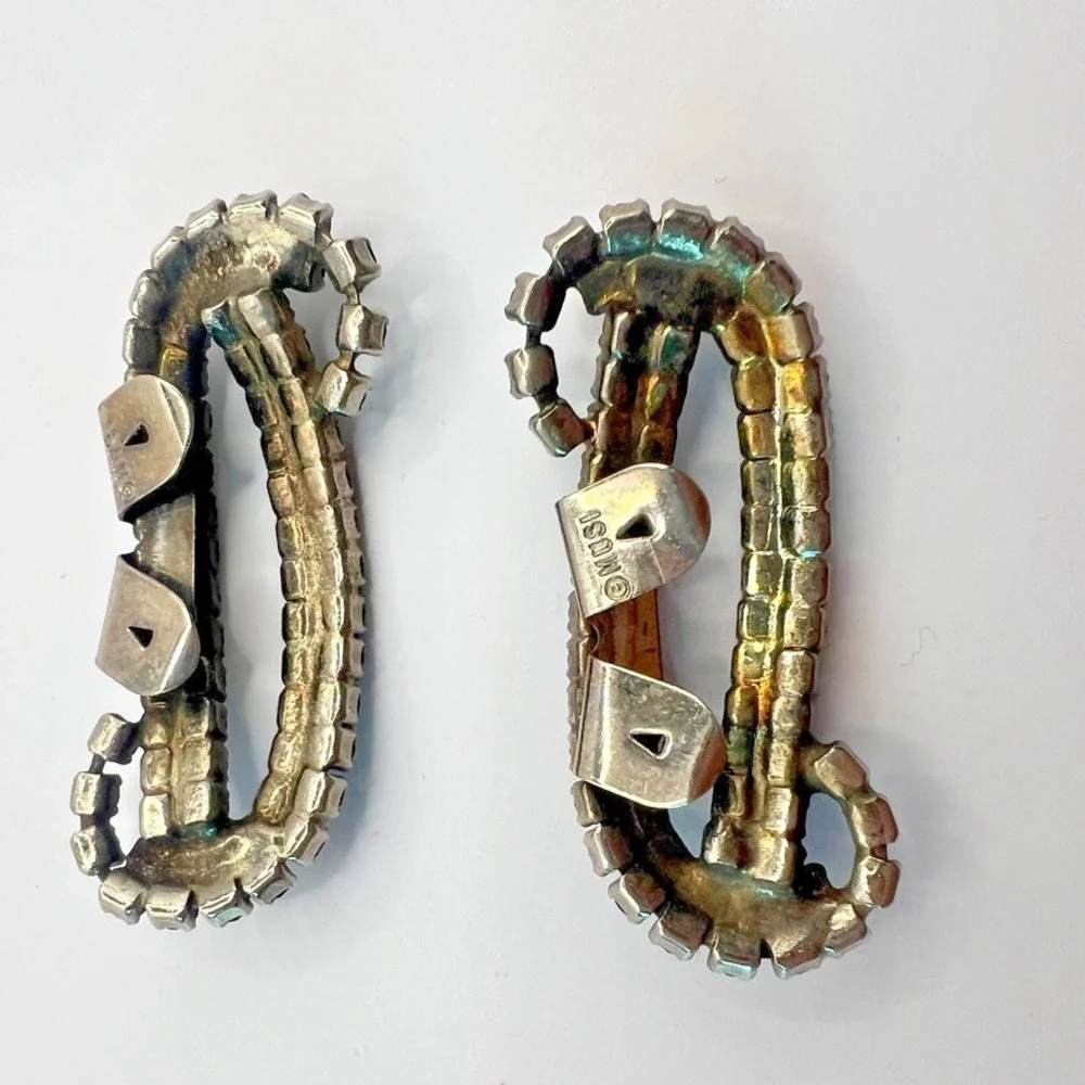 Vintage MUSI Black‎ Rhinestone Shoe Clips 1950s Mid Century Glam Accessory MCM